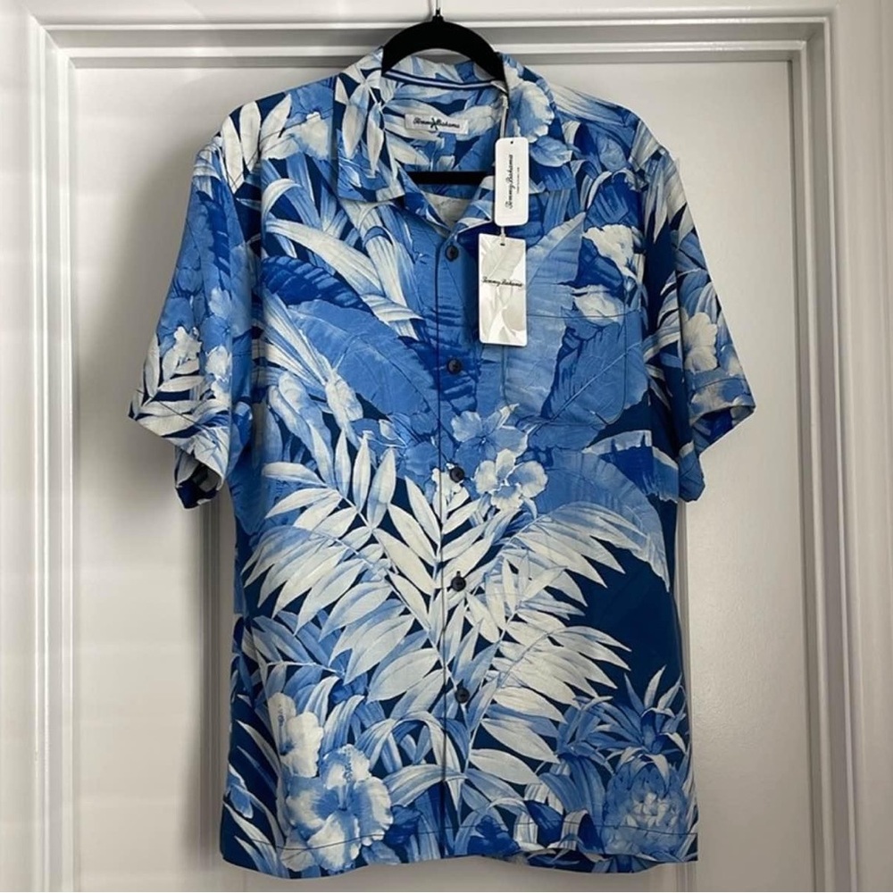 Tommy Bahama Tropical Blue and White Men's Shirt